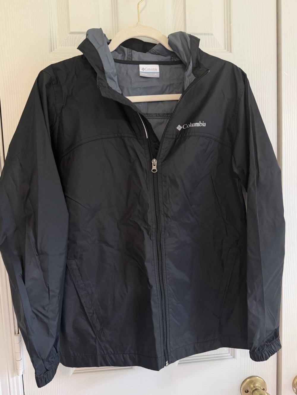 Columbia Boys Black Lightweight Windbreaker Jacket Hooded Size L 14/16